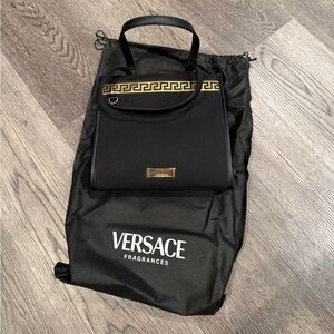 VERSACE Fragances mini tote canvas mix leather bag